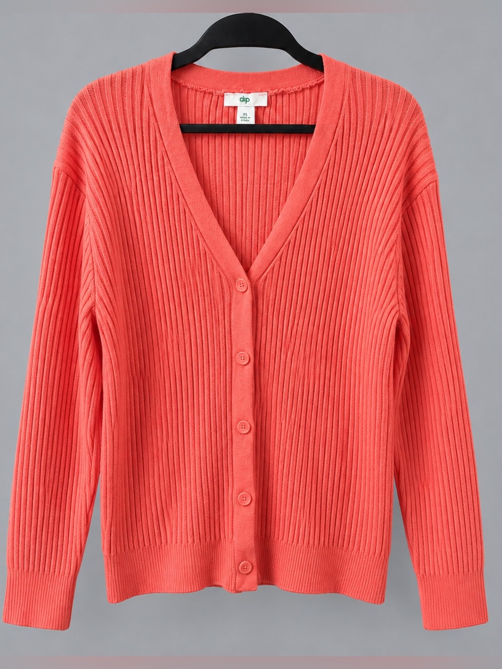 DIP Coral Ribbed V-Neck Button Front Cardigan Sweater XL